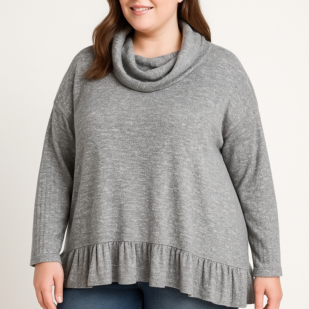 Terra & Sky Heather Gray Cowl Neck Sweater